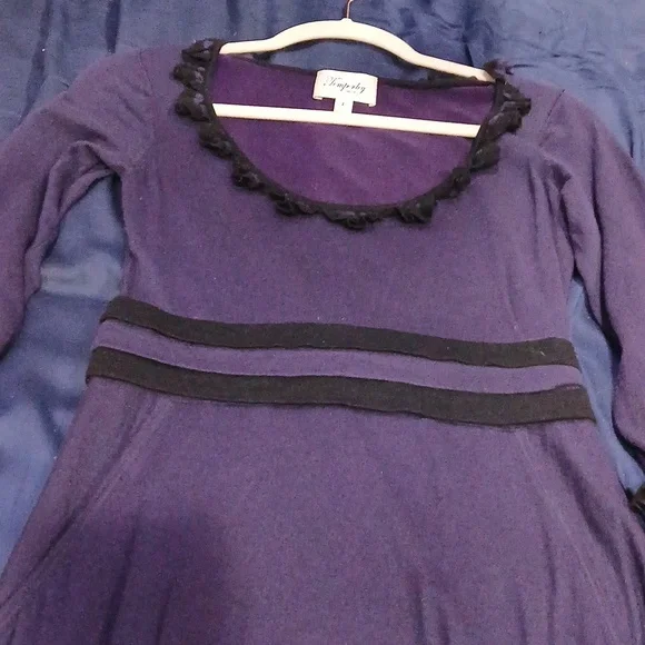 ✨ Temperley London Black & Purple Silk Cashmere Merino Wool Knit Dress Ruffle